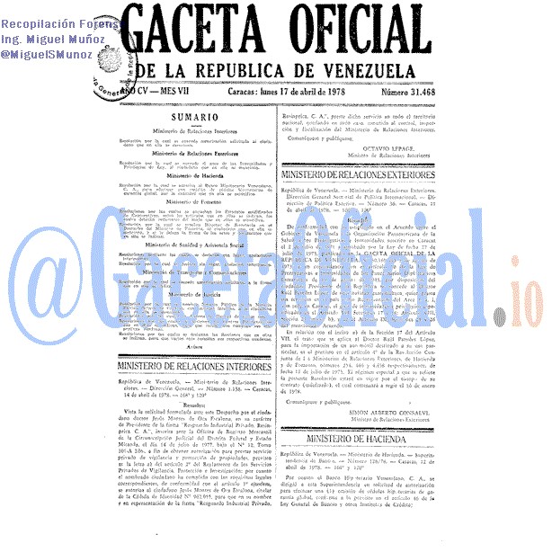 Gaceta Oficial 31468 del 17 Abril 1978