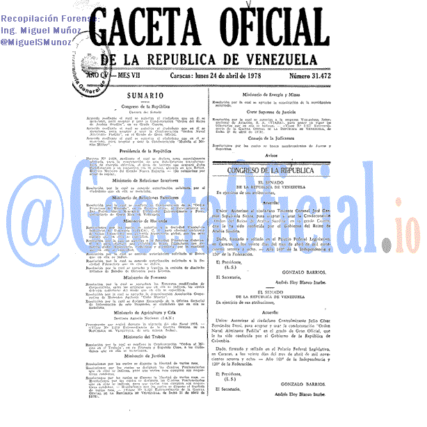 Gaceta Oficial 31472 del 24 Abril 1978