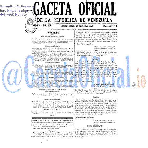 Gaceta Oficial 31473 del 25 Abril 1978