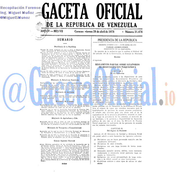 Gaceta Oficial 31476 del 28 Abril 1978