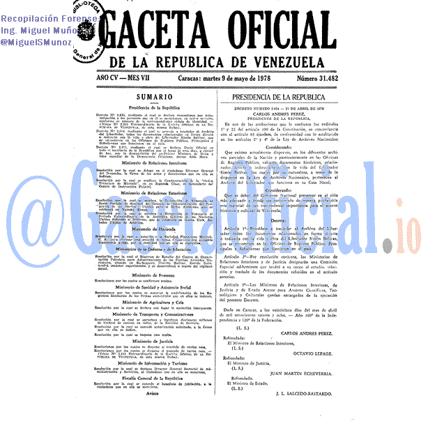 Gaceta Oficial 31482 del 9 Mayo 1978