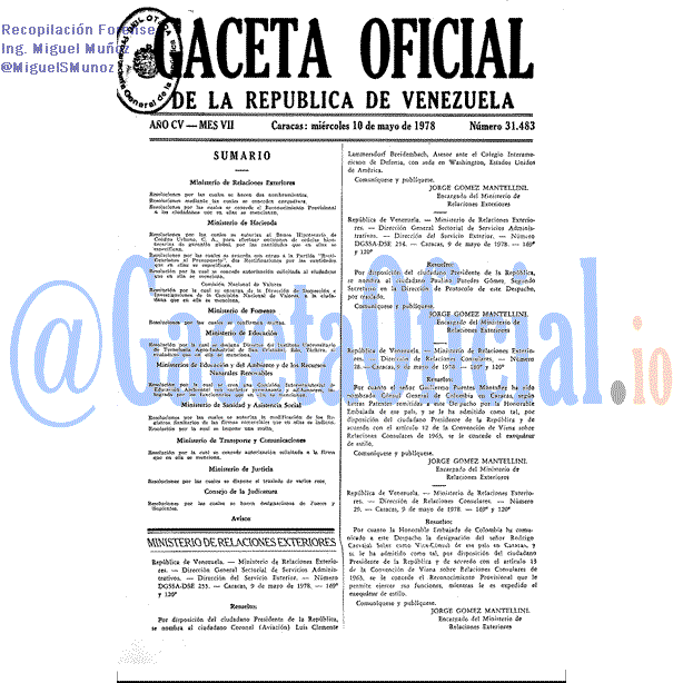 Gaceta Oficial 31483 del 10 Mayo 1978