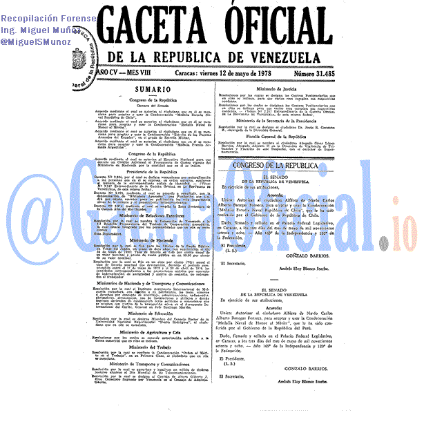 Gaceta Oficial 31485 del 12 Mayo 1978