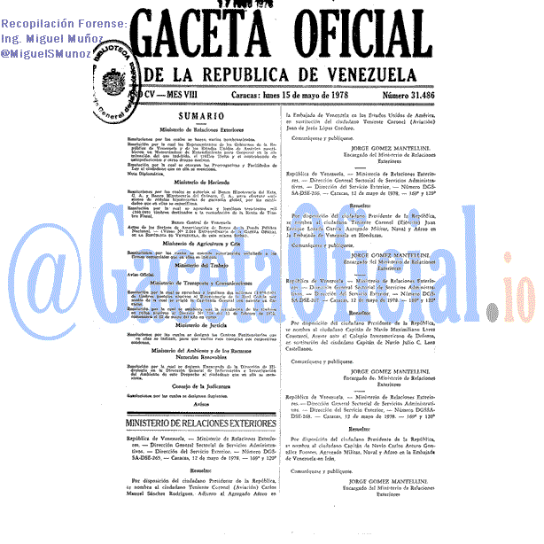 Gaceta Oficial 31486 del 15 Mayo 1978