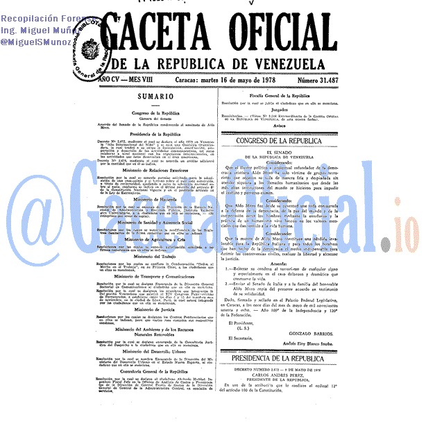 Gaceta Oficial 31487 del 16 Mayo 1978
