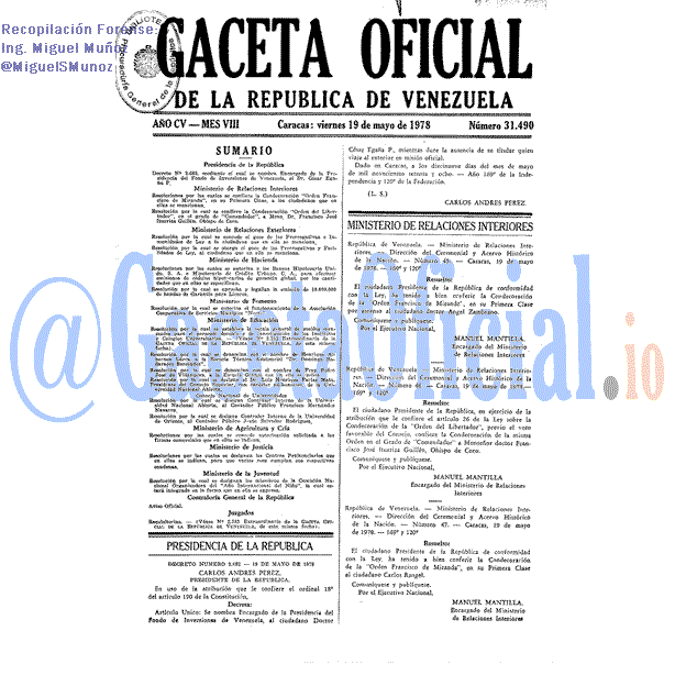 Gaceta Oficial 31490 del 19 Mayo 1978