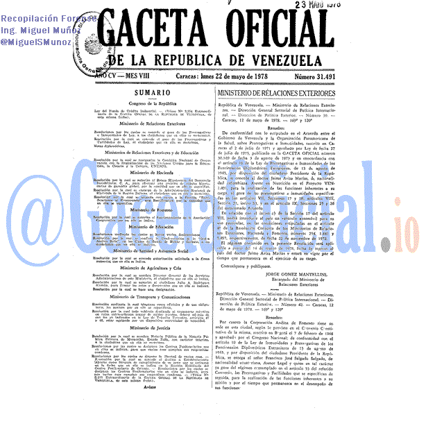 Gaceta Oficial 31491 del 22 Mayo 1978