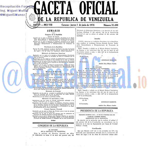 Gaceta Oficial 31499 del 1 Junio 1978