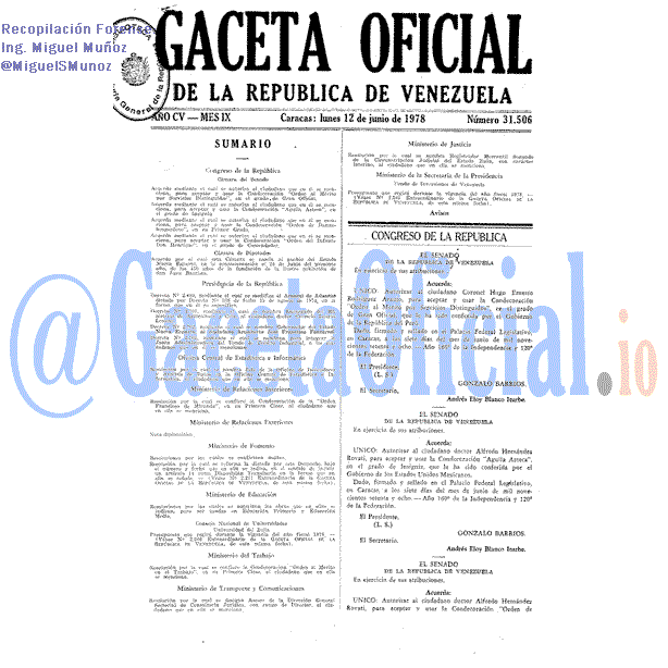 Gaceta Oficial 31506 del 12 Junio 1978