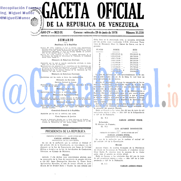 Gaceta Oficial 31518 del 28 Junio 1978
