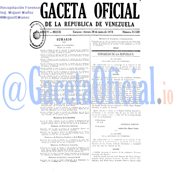 Gaceta Oficial 31520 del 30 Junio 1978
