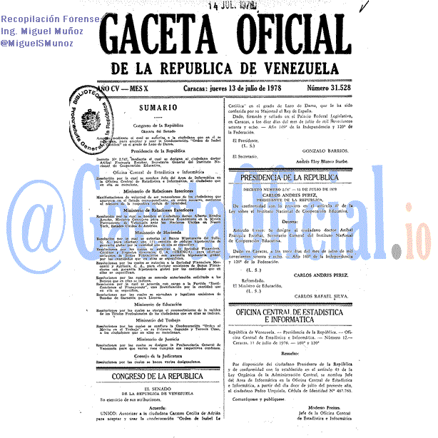 Gaceta Oficial 31528 del 13 Julio 1978