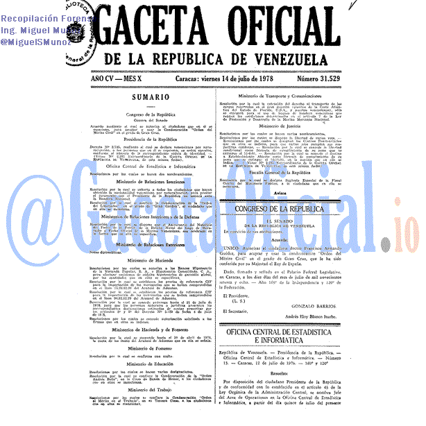 Gaceta Oficial 31529 del 14 Julio 1978