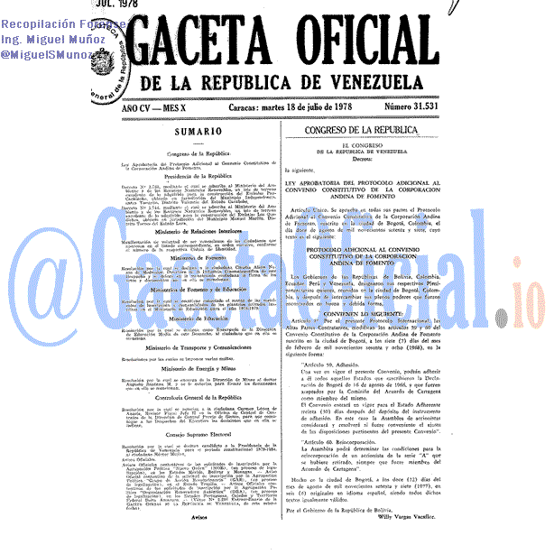 Gaceta Oficial 31531 del 18 Julio 1978