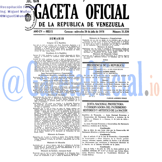 Gaceta Oficial 31536 del 26 Julio 1978