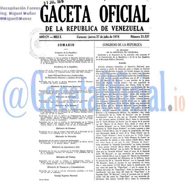 Gaceta Oficial 31537 del 27 Julio 1978