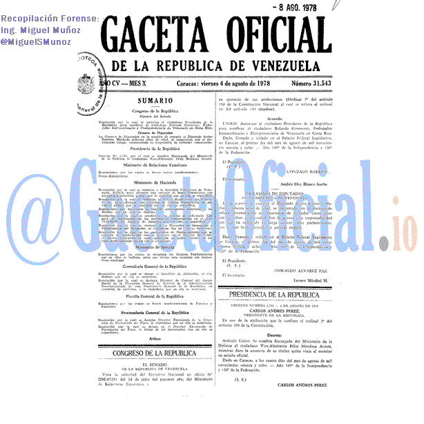 Gaceta Oficial 31543 del 4 Agosto 1978