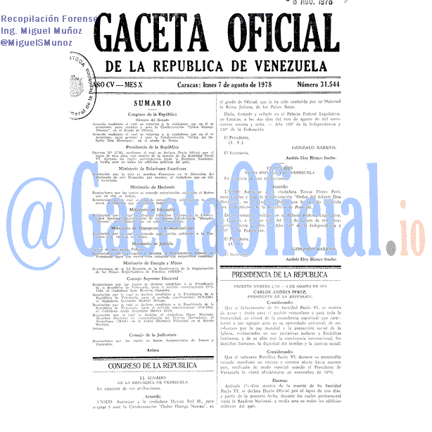 Gaceta Oficial 31544 del 7 Agosto 1978