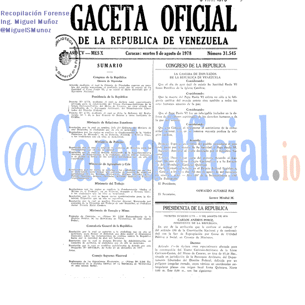 Gaceta Oficial 31545 del 8 Agosto 1978