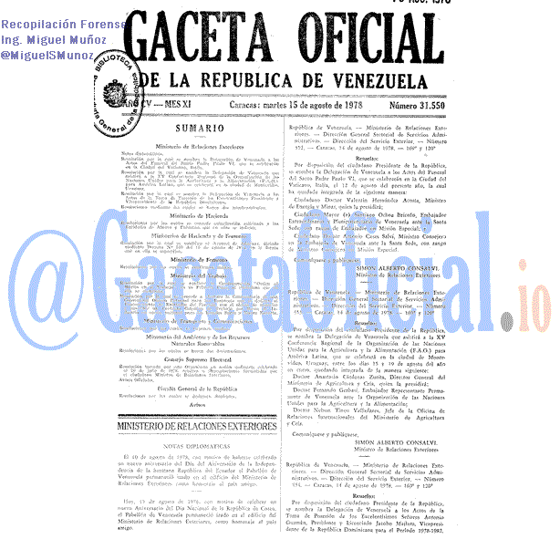 Gaceta Oficial 31550 del 15 Agosto 1978