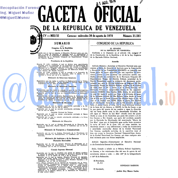 Gaceta Oficial 31561 del 30 Agosto 1978
