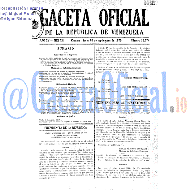 Gaceta Oficial 31574 del 18 Septiembre 1978