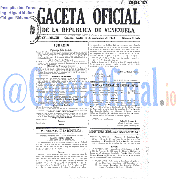 Gaceta Oficial 31575 del 19 Septiembre 1978