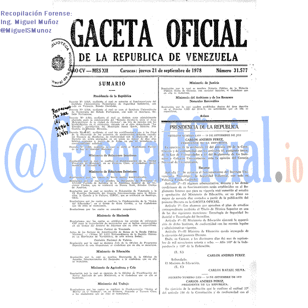 Gaceta Oficial 31577 del 21 Septiembre 1978