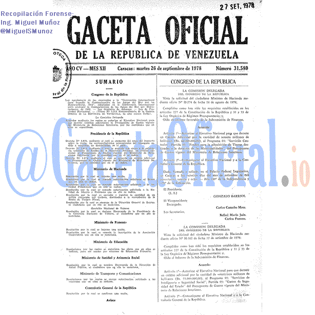 Gaceta Oficial 31580 del 26 Septiembre 1978