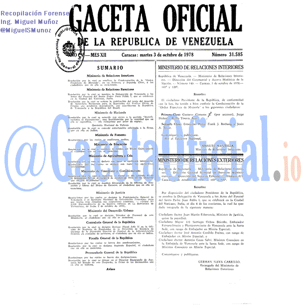 Gaceta Oficial 31585 del 3 Octubre 1978