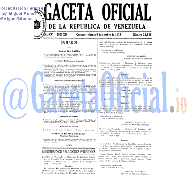 Gaceta Oficial 31588 del 6 Octubre 1978
