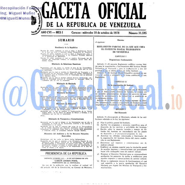 Gaceta Oficial 31595 del 18 Octubre 1978