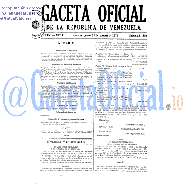 Gaceta Oficial 31596 del 19 Octubre 1978
