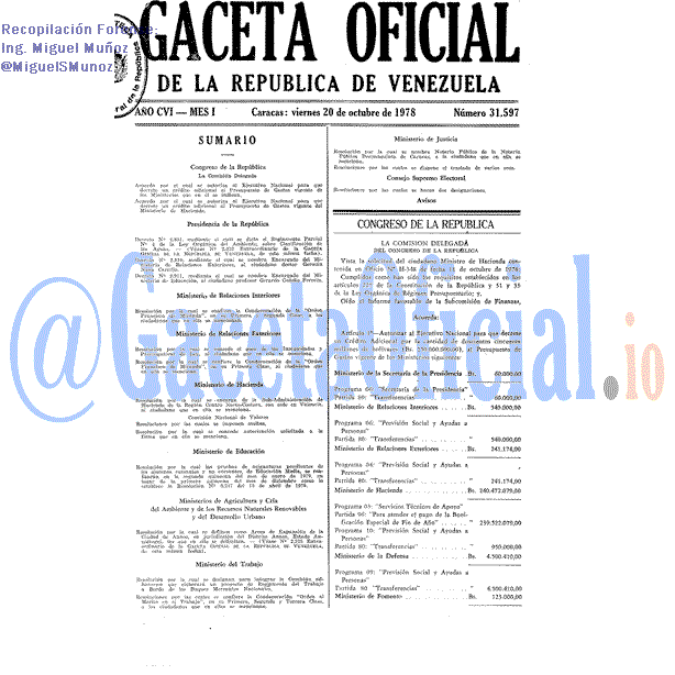 Gaceta Oficial 31597 del 20 Octubre 1978