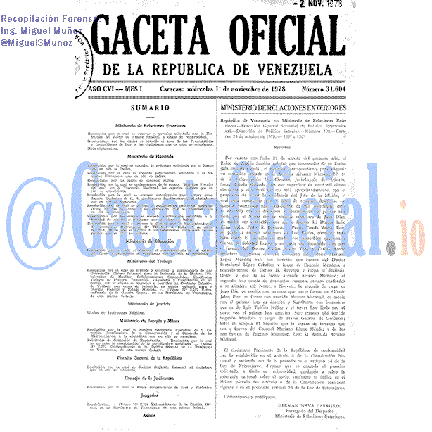 Gaceta Oficial 31604 del 1 Noviembre 1978