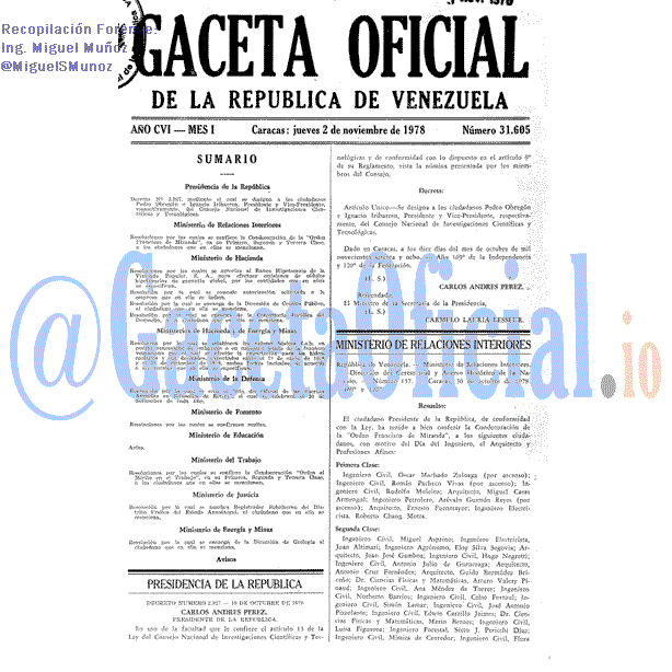 Gaceta Oficial 31605 del 2 Noviembre 1978