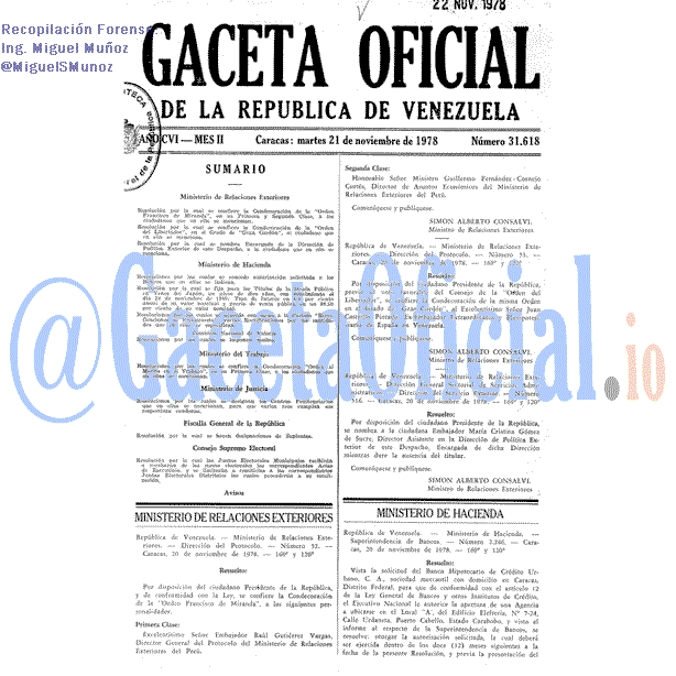 Gaceta Oficial 31618 del 21 Noviembre 1978