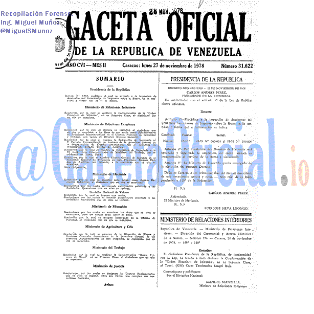 Gaceta Oficial 31622 del 27 Noviembre 1978