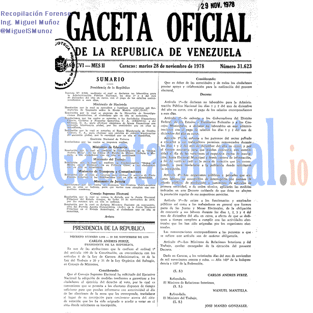 Gaceta Oficial 31623 del 28 Noviembre 1978
