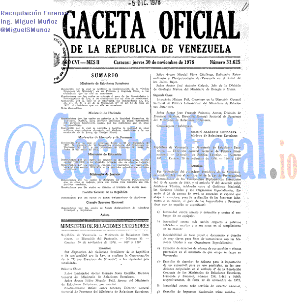 Gaceta Oficial 31625 del 30 Noviembre 1978