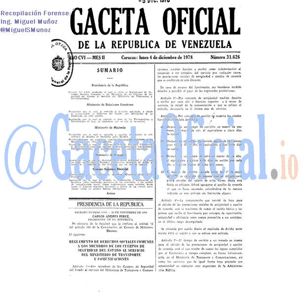 Gaceta Oficial 31626 del 4 Diciembre 1978