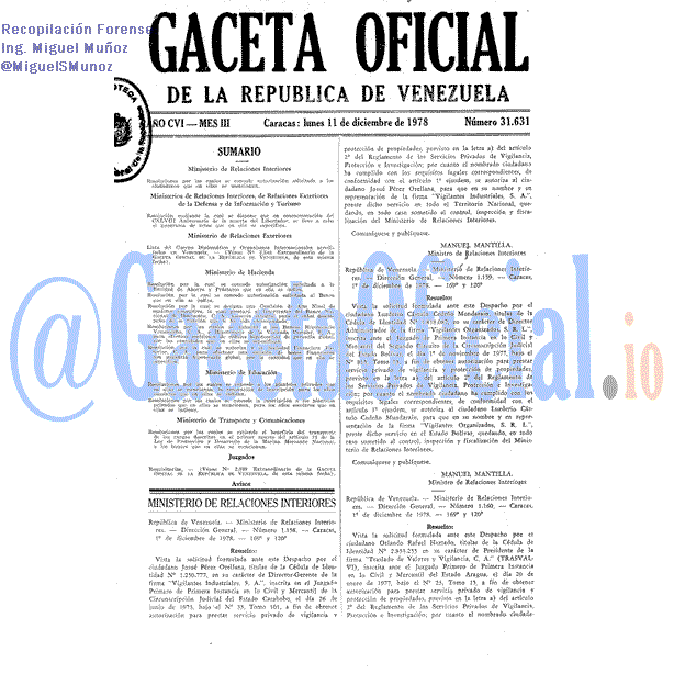 Gaceta Oficial 31631 del 11 Diciembre 1978