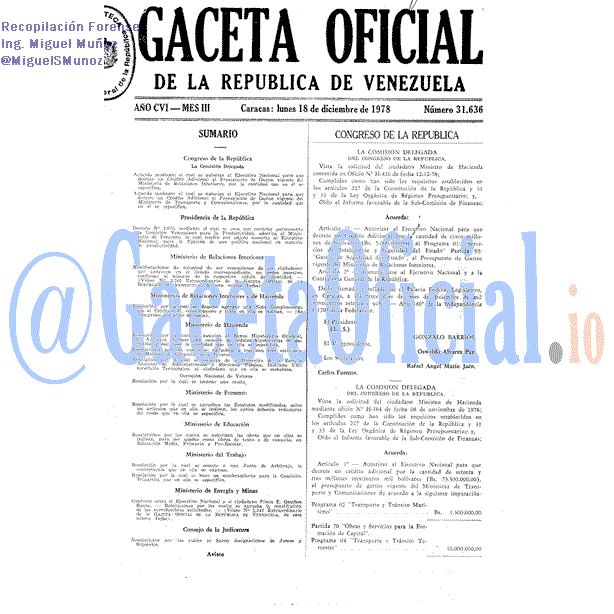 Gaceta Oficial 31636 del 18 Diciembre 1978