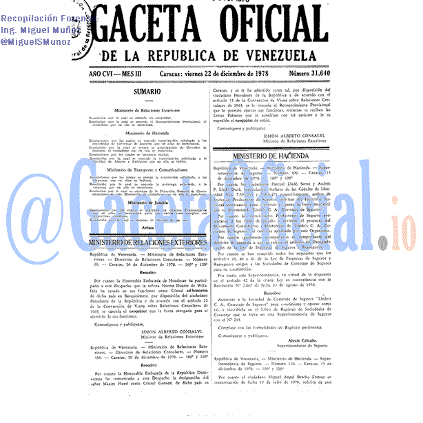 Gaceta Oficial 31640 del 22 Diciembre 1978