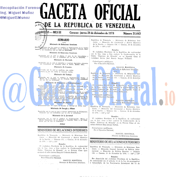 Gaceta Oficial 31643 del 28 Diciembre 1978