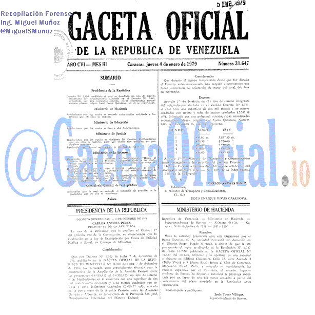 Gaceta Oficial 31647 del 4 Enero 1979