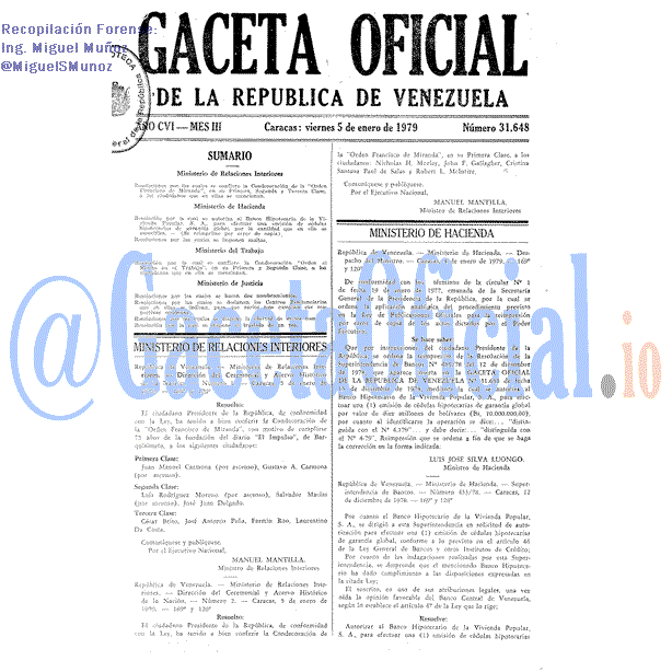 Gaceta Oficial 31648 del 5 Enero 1979