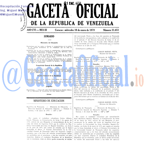 Gaceta Oficial 31651 del 10 Enero 1979