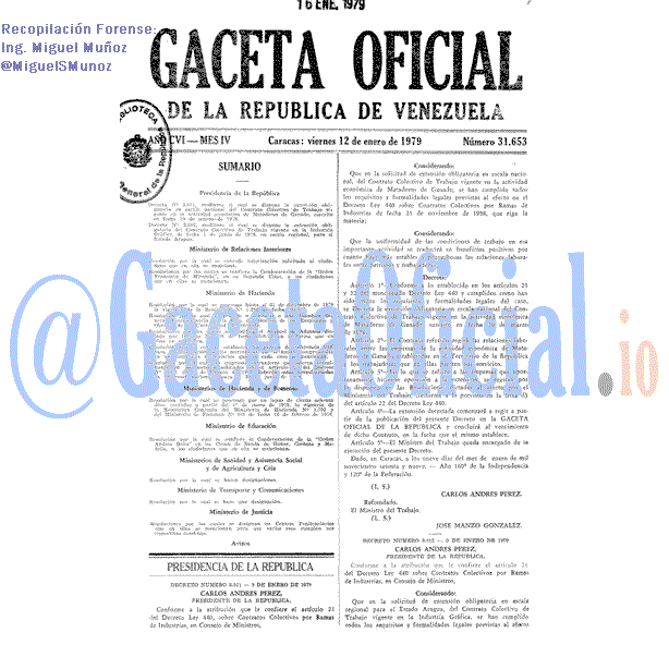 Gaceta Oficial 31653 del 12 Enero 1979