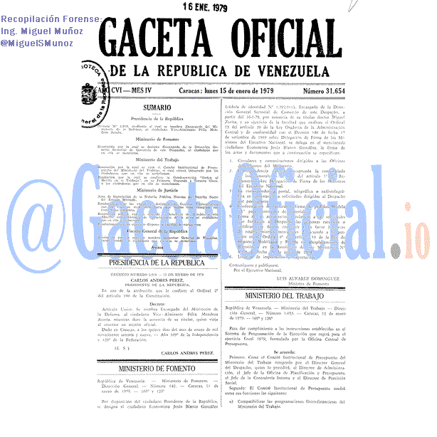 Gaceta Oficial 31654 del 15 Enero 1979